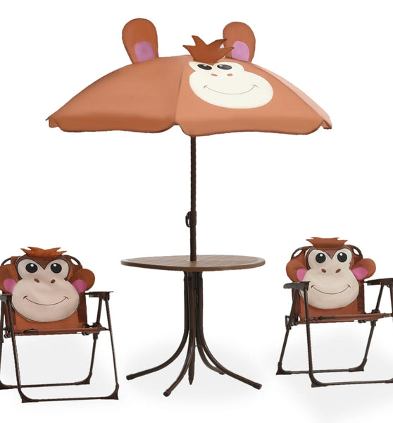 3-tlg. Garten-Bistro-Set für Kinder mit Sonnenschirm Braun