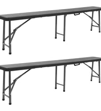 Klappbare Gartenbänke 2 Stk. 180 cm HDPE Schwarz