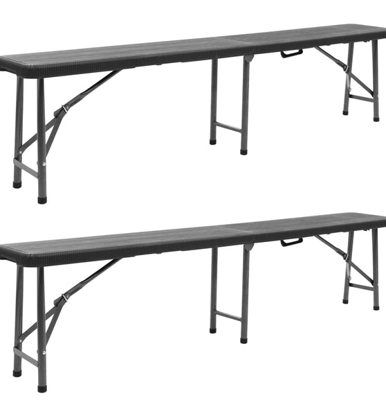 Klappbare Gartenbänke 2 Stk. 180 cm HDPE Schwarz