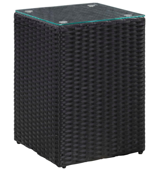 Beistelltisch mit Glasplatte Schwarz 35x35x52 cm Poly Rattan