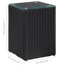 Beistelltisch mit Glasplatte Schwarz 35x35x52 cm Poly Rattan