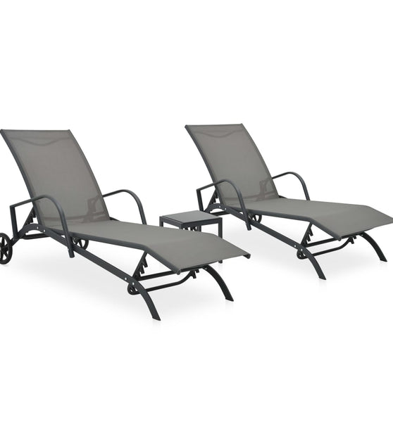 Sonnenliegen 2 Stk. mit Tisch Textilene und Stahl