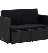 2-Sitzer-Gartensofa mit Auflagen Schwarz Poly Rattan