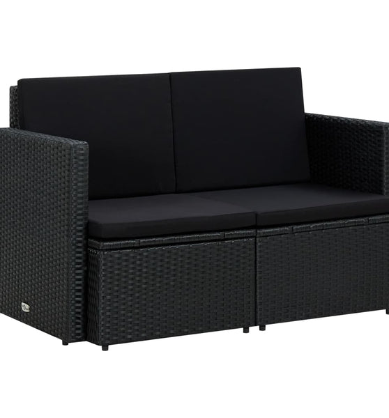 2-Sitzer-Gartensofa mit Auflagen Schwarz Poly Rattan