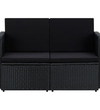 2-Sitzer-Gartensofa mit Auflagen Schwarz Poly Rattan