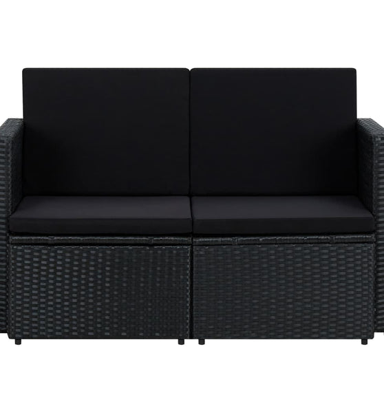 2-Sitzer-Gartensofa mit Auflagen Schwarz Poly Rattan