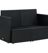 2-Sitzer-Gartensofa mit Auflagen Schwarz Poly Rattan