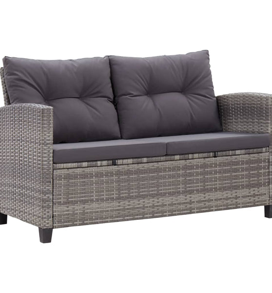 2-Sitzer-Gartensofa mit Kissen Grau 124 cm Poly Rattan