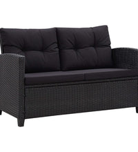 2-Sitzer-Gartensofa mit Kissen Schwarz 124 cm Poly Rattan