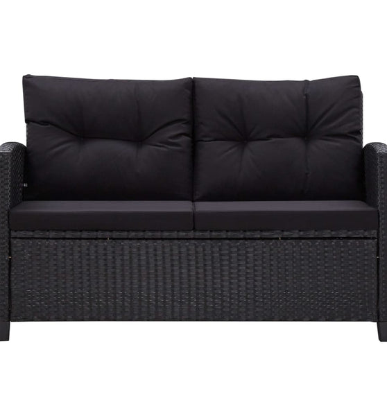 2-Sitzer-Gartensofa mit Kissen Schwarz 124 cm Poly Rattan