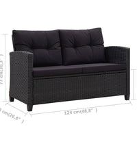 2-Sitzer-Gartensofa mit Kissen Schwarz 124 cm Poly Rattan