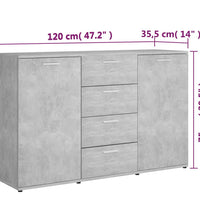 Sideboard Betongrau 120x35,5x75 cm Holzwerkstoff