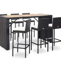 7-tlg. Gartenbar-Set mit Kissen Poly-Rattan Schwarz