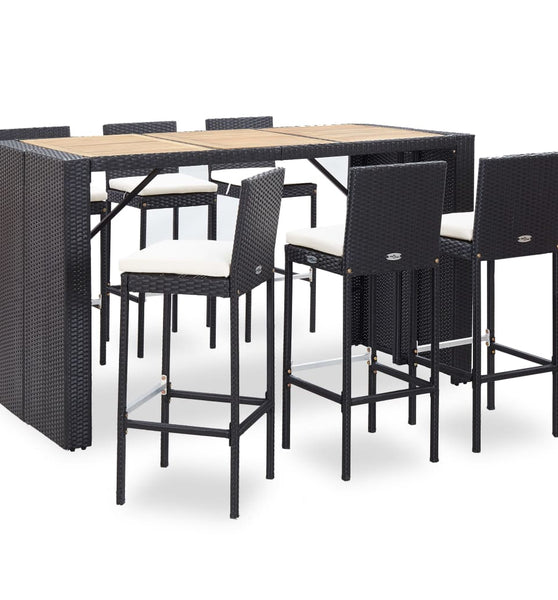 7-tlg. Gartenbar-Set mit Kissen Poly-Rattan Schwarz