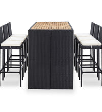 7-tlg. Gartenbar-Set mit Kissen Poly-Rattan Schwarz