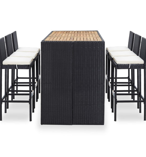 7-tlg. Gartenbar-Set mit Kissen Poly-Rattan Schwarz