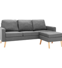 3-Sitzer-Sofa mit Hocker Hellgrau Stoff