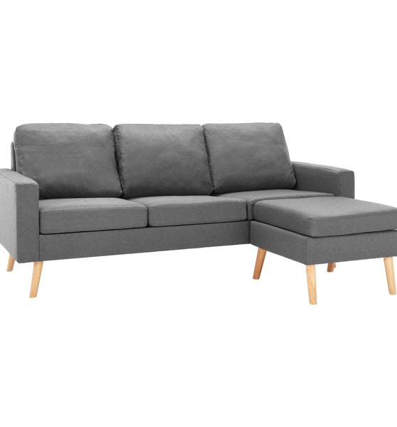 3-Sitzer-Sofa mit Hocker Hellgrau Stoff