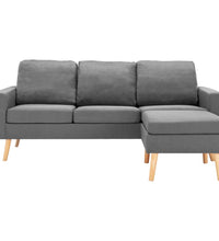 3-Sitzer-Sofa mit Hocker Hellgrau Stoff