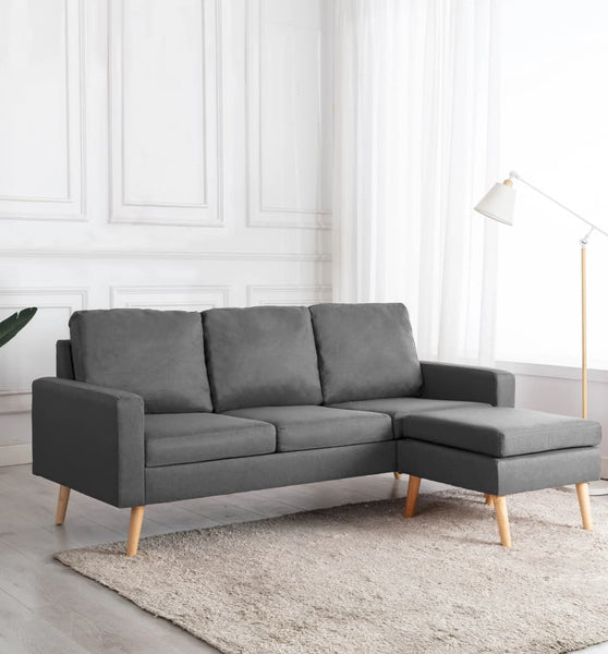 3-Sitzer-Sofa mit Hocker Hellgrau Stoff