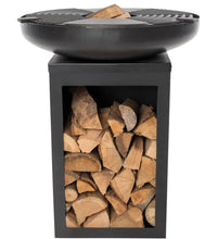 Feuerschale mit Grill und Holzfach Stahl Mattschwarz
