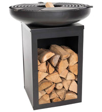 Feuerschale mit Grill und Holzfach Stahl Mattschwarz