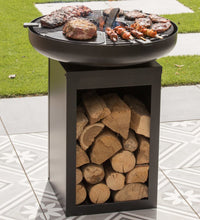 Feuerschale mit Grill und Holzfach Stahl Mattschwarz