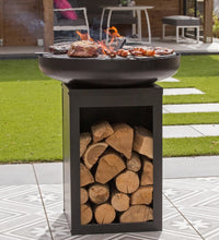 Feuerschale mit Grill und Holzfach Stahl Mattschwarz