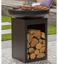 Feuerschale mit Grill und Holzfach Stahl Mattschwarz