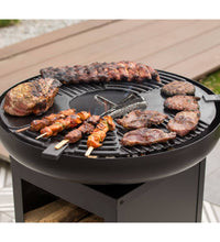 Feuerschale mit Grill und Holzfach Stahl Mattschwarz