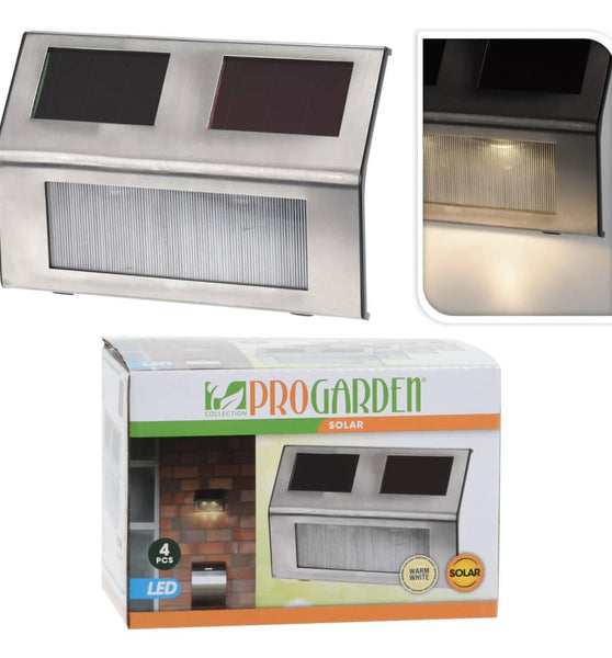 ProGarden 4-tlg. LED-Gartenleuchten-Set Solar Edelstahl