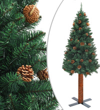 Weihnachtsbaum Schlank mit Echtholz und Zapfen Grün 150 cm PVC