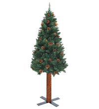 Weihnachtsbaum Schlank mit Echtholz und Zapfen Grün 150 cm PVC