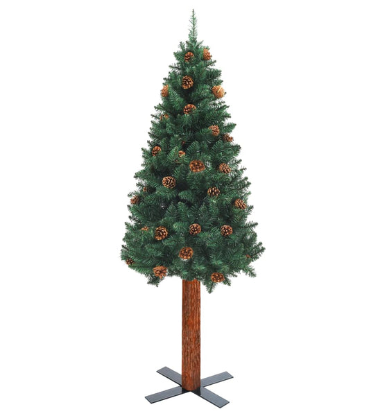 Weihnachtsbaum Schlank mit Echtholz und Zapfen Grün 150 cm PVC