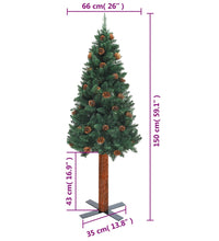 Weihnachtsbaum Schlank mit Echtholz und Zapfen Grün 150 cm PVC