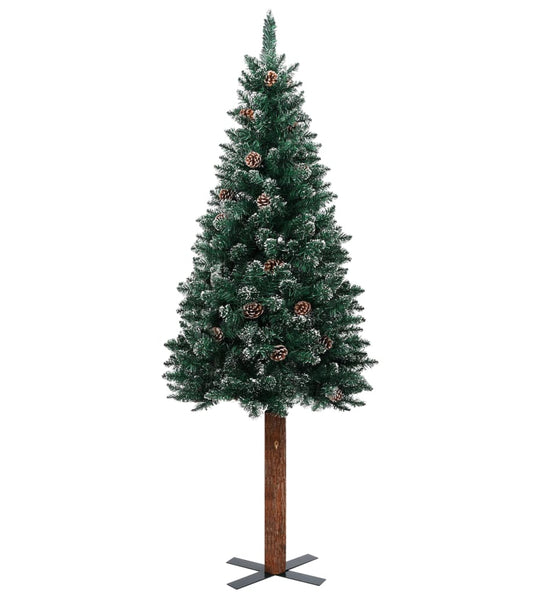 Weihnachtsbaum Schlank mit Echtholz und Schnee Grün 150 cm