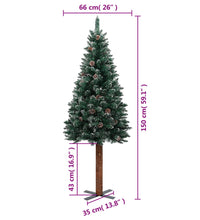 Weihnachtsbaum Schlank mit Echtholz und Schnee Grün 150 cm