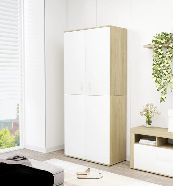 Schuhschrank Weiß & Sonoma-Eiche 80x39x178 cm Holzwerkstoff