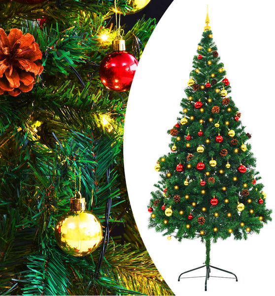 Künstlicher Weihnachtsbaum mit Beleuchtung & Kugeln Grün 210 cm