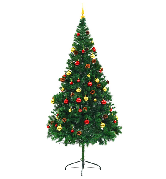 Künstlicher Weihnachtsbaum mit Beleuchtung & Kugeln Grün 210 cm