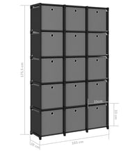 Würfel-Regal mit Boxen 15 Fächer Schwarz 103x30x175,5 cm Stoff