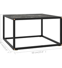 Couchtisch Schwarz mit Schwarzem Glas in Marmor-Optik 60x60x35