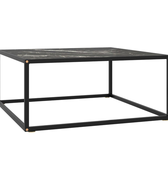 Couchtisch Schwarz mit Schwarzem Glas in Marmor-Optik 80x80x35