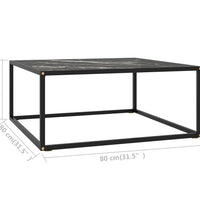 Couchtisch Schwarz mit Schwarzem Glas in Marmor-Optik 80x80x35