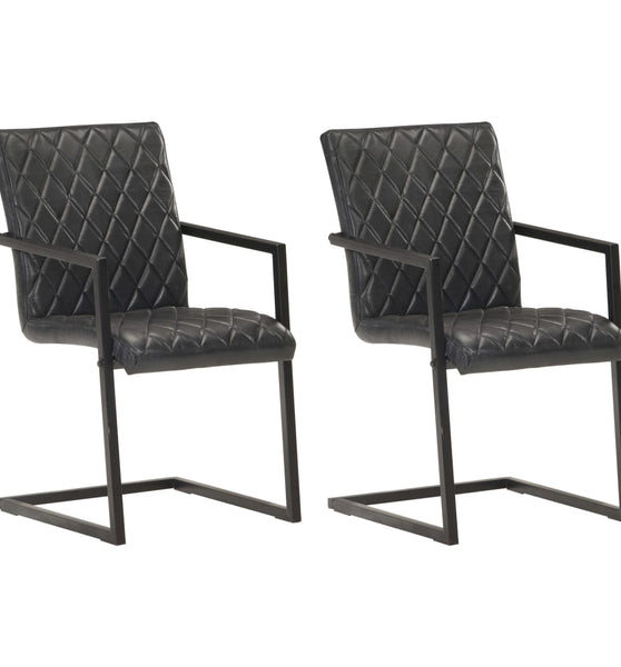 Freischwinger 2 Stk. Schwarz Echtleder