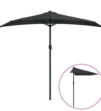 Balkon-Sonnenschirm Alu-Mast Schwarz 270x144x222cm Halbrund