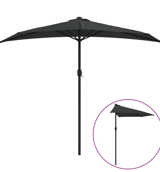 Balkon-Sonnenschirm Alu-Mast Schwarz 270x144x222cm Halbrund