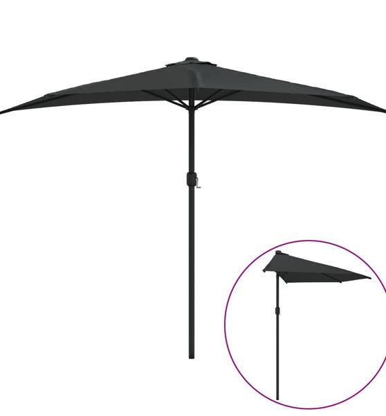 Balkon-Sonnenschirm Alu-Mast Schwarz 300x155x223cm Halbrund