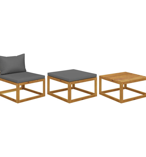 3-tlg. Garten-Lounge-Set mit Kissen Massivholz Akazie