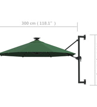 Sonnenschirm zur Wandmontage mit LEDs 300 cm Grün